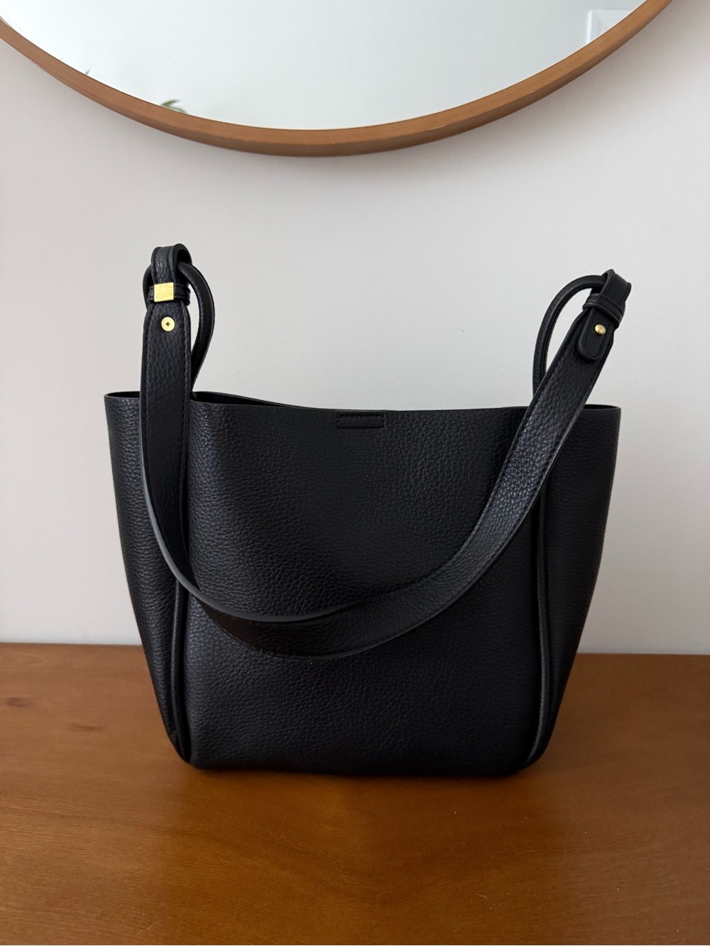 Classic Black Leather Bucket Bag